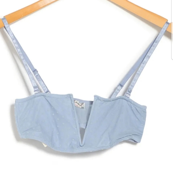 Free People Sierra Light Blue Swiss Dot Mesh V-neck Bandeau size M - Picture 3 of 11